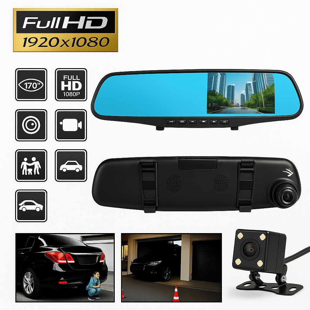 AutoSecure™ – Espejo Retrovisor con Cámara HD 2-en-1